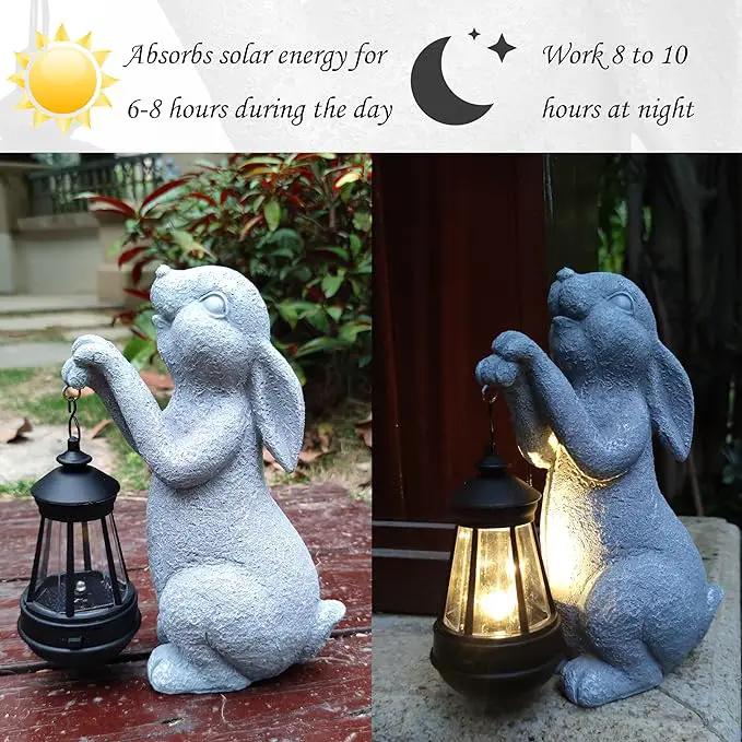Rabbit Solar Garden Outdoor Statues,Resin Rabbit Figurine Decorations with Solar Lights Lantern, Outdoor Rabbit Art Decor for Lawn,Yard, Unique Housewarming Gift for Garden Home by GreenHaven Gardens