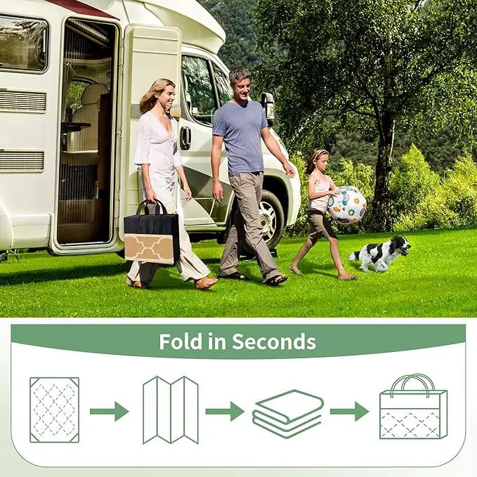 GENIMO 5' x 8' Outdoor Rug Waterproof for Patio Decor, Foldable Reversible Plastic Straw Area Rugs Mat for Camper, Outside Carpet for Rv, Deck, Porch, Picnic, Beach, Balcony, Brown & Beige by GreenHaven Gardens