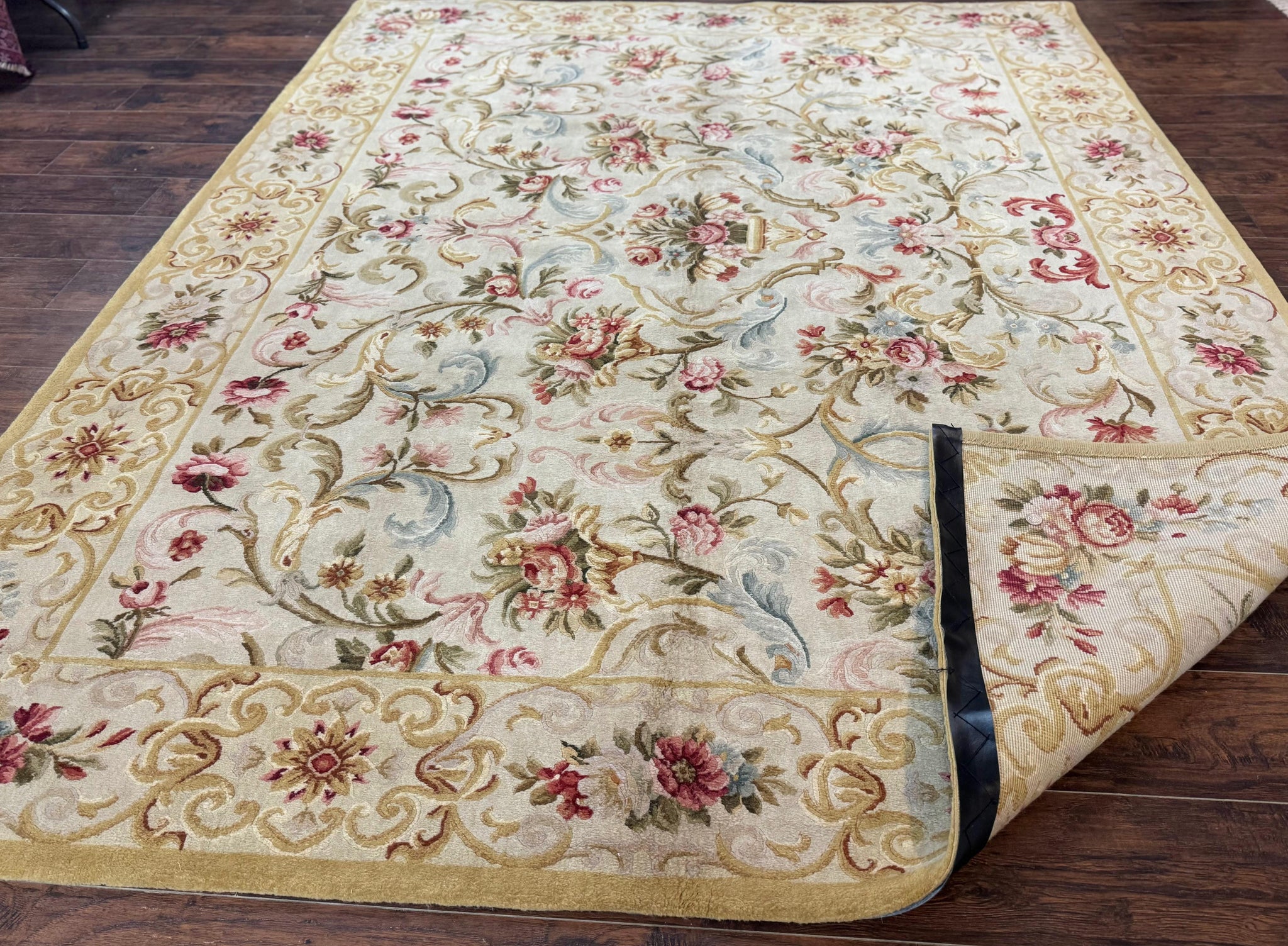 Aubusson Rug 8x10, French European Design, Vintage Handmade Wool Carpet, Aubusson Rug with Pile, Floral by Jewel Rugs