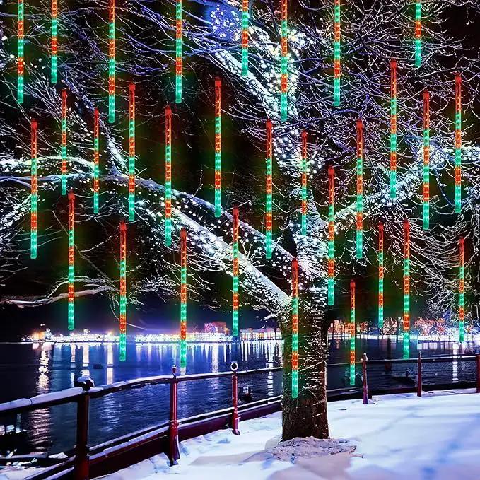 Dazzle Bright Red and Green Christmas Lights, 288 LED 11.8 Inch Meteor Shower Rain Lights with 8 Tubes, Waterproof Plug in Falling Rain Lights Christmas Decorations for Xmas Bushes Tree Yard Party by GreenHaven Gardens