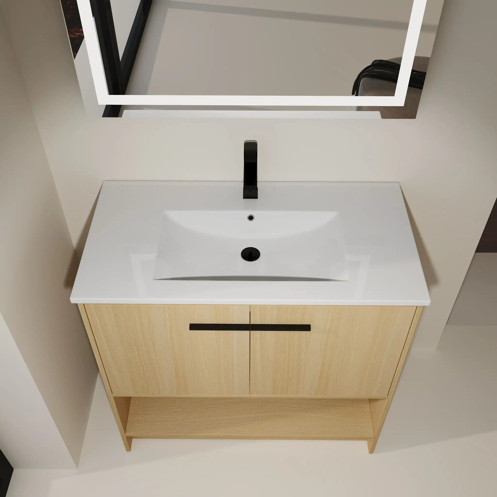 Modern Bathroom Vanity With Ceramic Sink, Freestanding Cabinet, Soft Closing Doors by Unique Piece Furniture