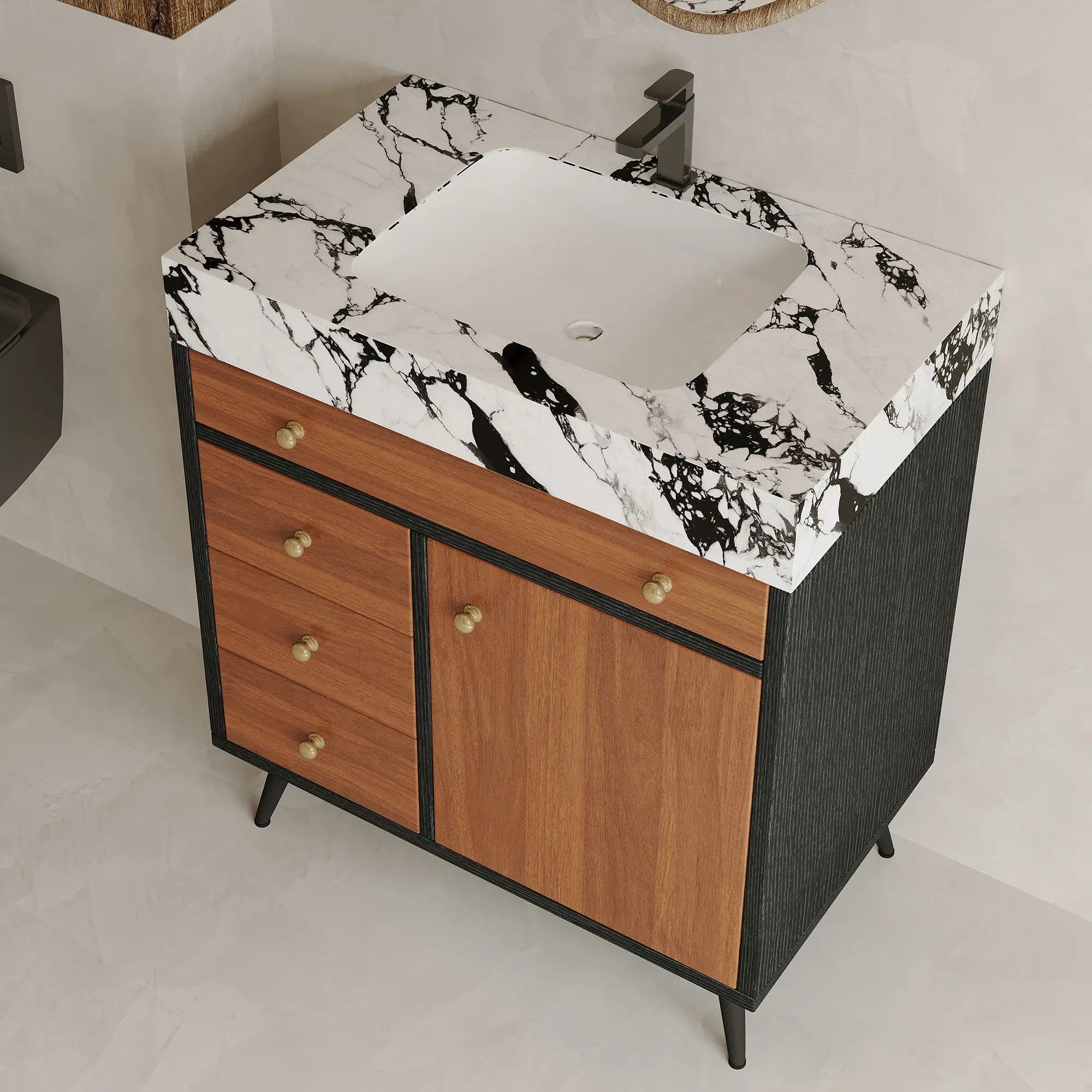 Modern Free-Standing Bathroom Vanity with Ceramic Sink & Sintered Stone Top by HouseOfZazla