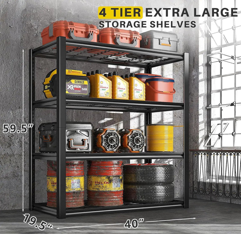 REIBII 40" W Garage Shelving 2240 LBS Storage Shelves Adjustable Metal Shelving Heavy Duty 4 Tier Metal Shelves for Garage Kitchen Pantry Warehouse Basement 40" W × 19.5" D × 59.5" H, 2 Pack by GreenHaven Gardens
