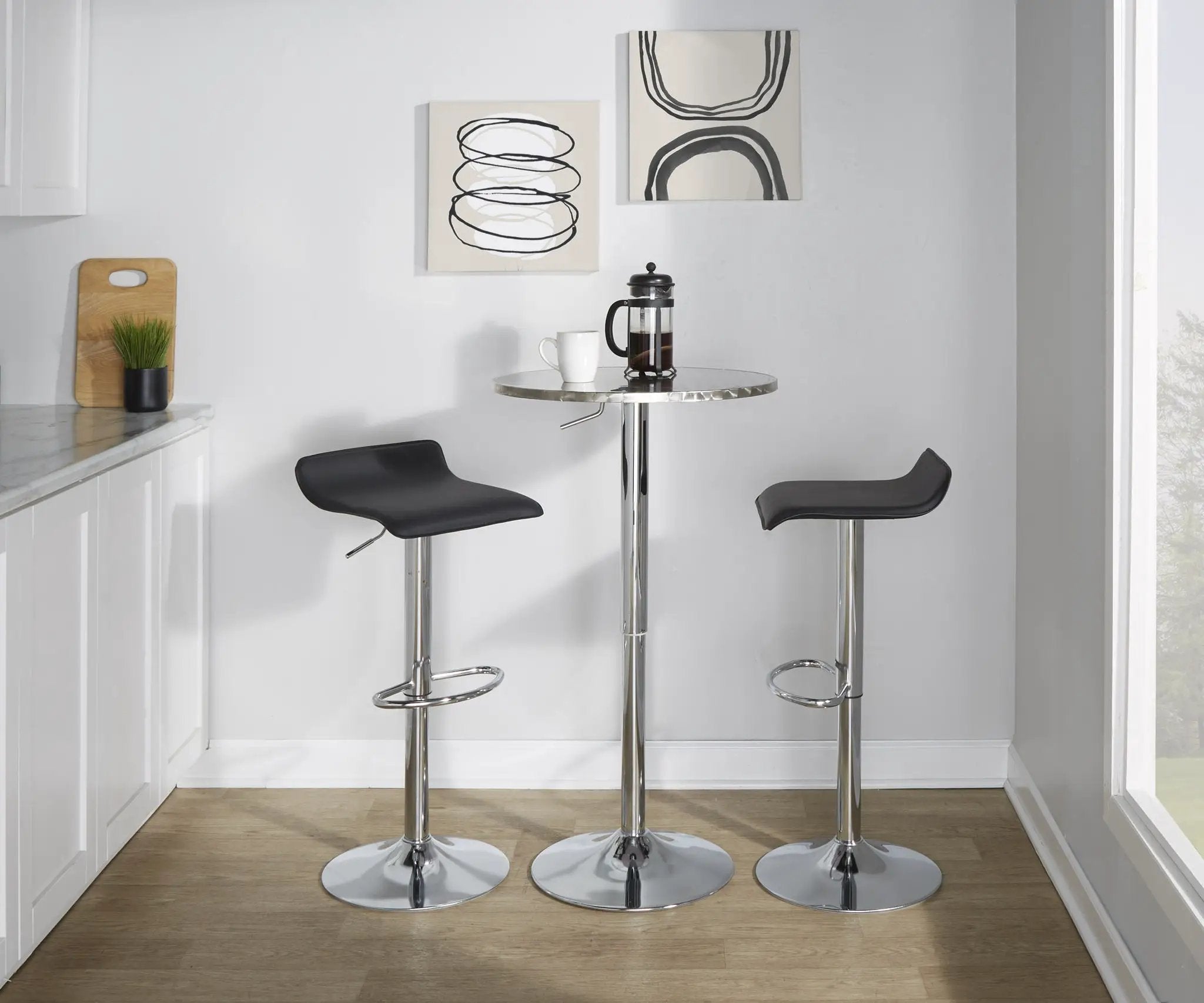 Bistro - Contemporary Adjustable Round Bar Table - Silver by Unique Piece Furniture