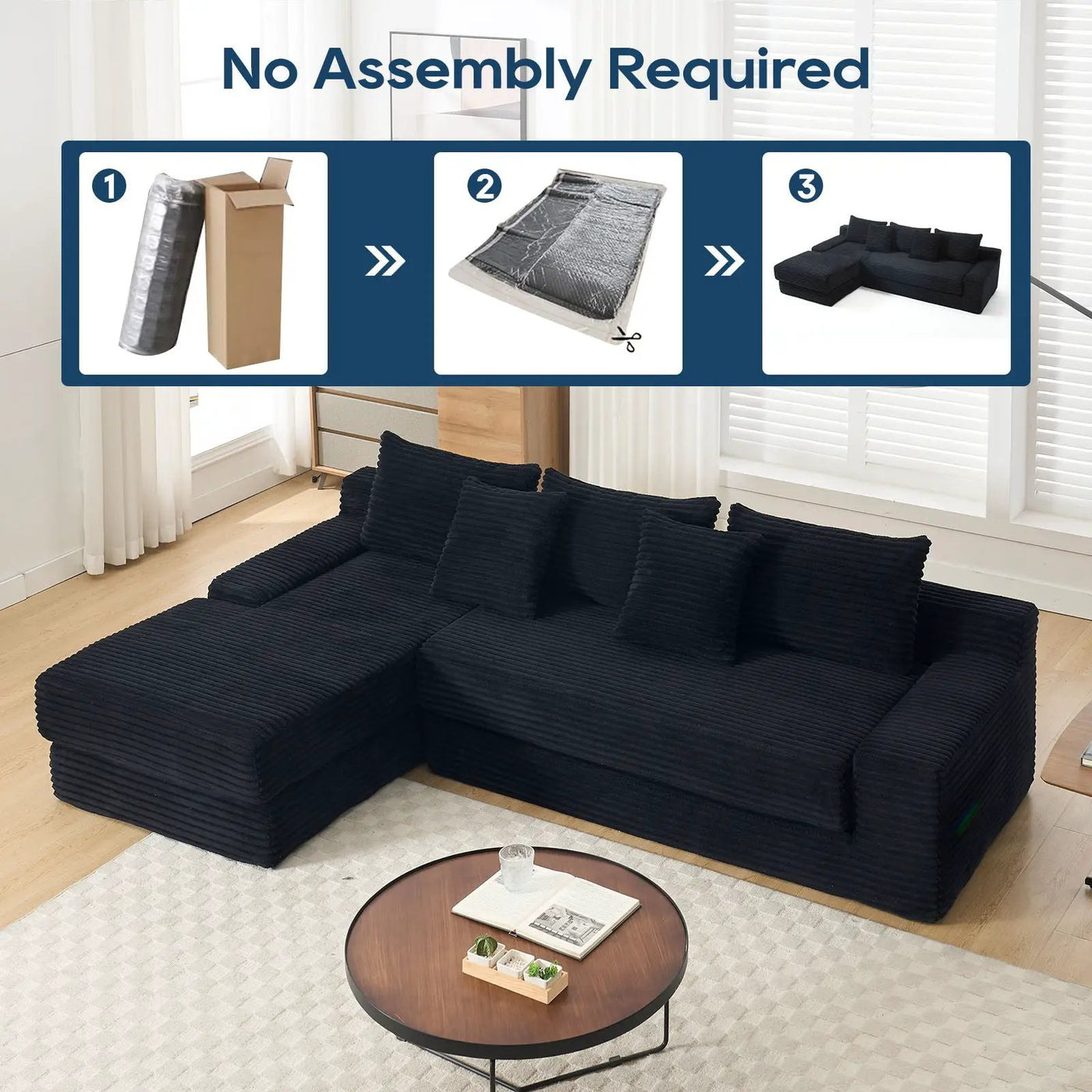 Modern L - Shaped Sectional Couch With Memory Foam by Unique Piece Furniture