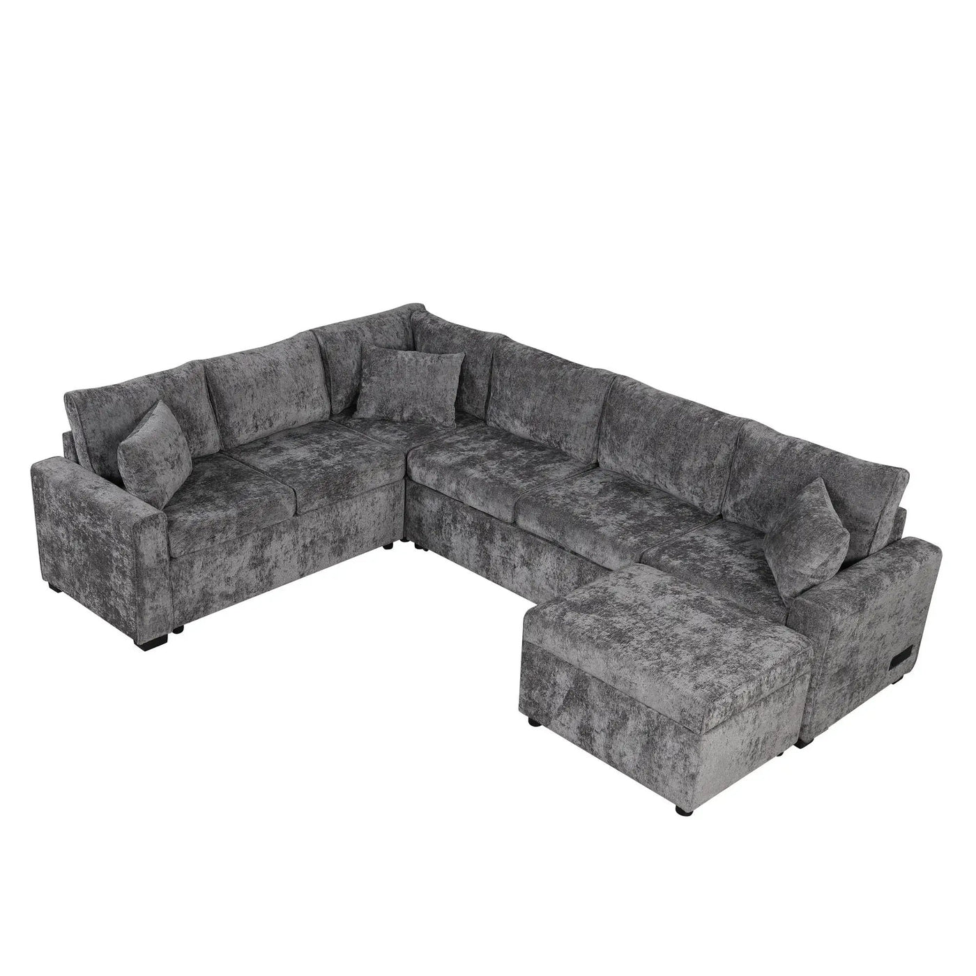 Sectional Sofa Pull-Out Sofa Bed Sleeper With A Storage Ottoman, Three Pillows And Charging Devices For Living Room by Unique Piece Furniture