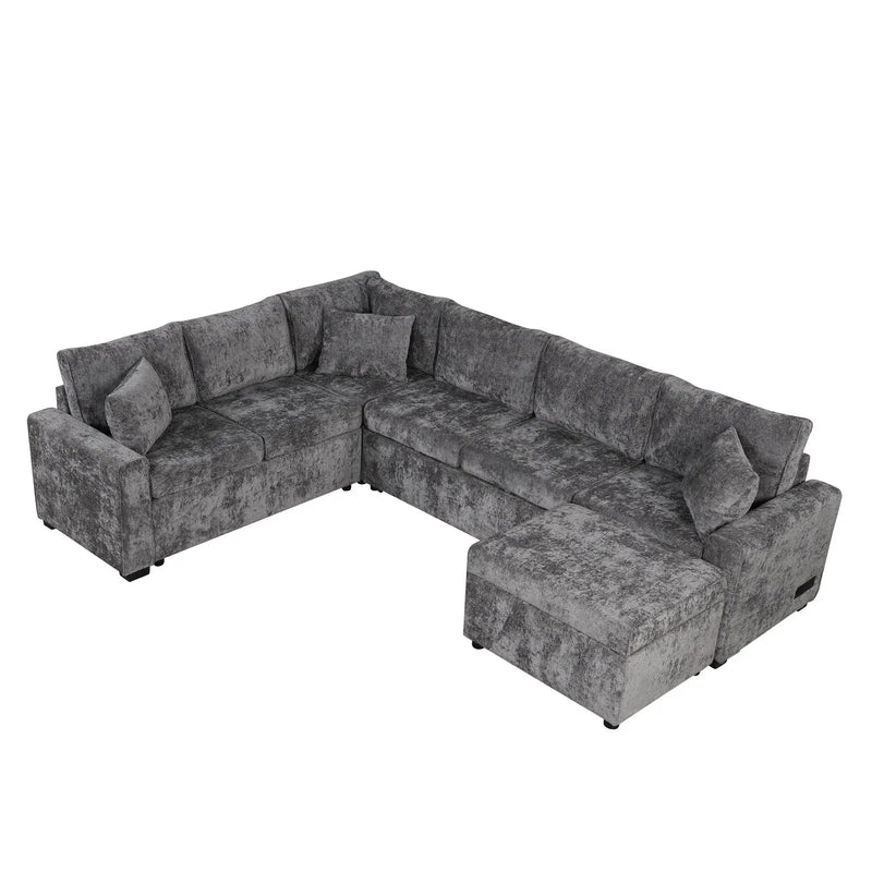 Sectional Sofa Pull-Out Sofa Bed Sleeper With A Storage Ottoman, Three Pillows And Charging Devices For Living Room by HouseOfZazla