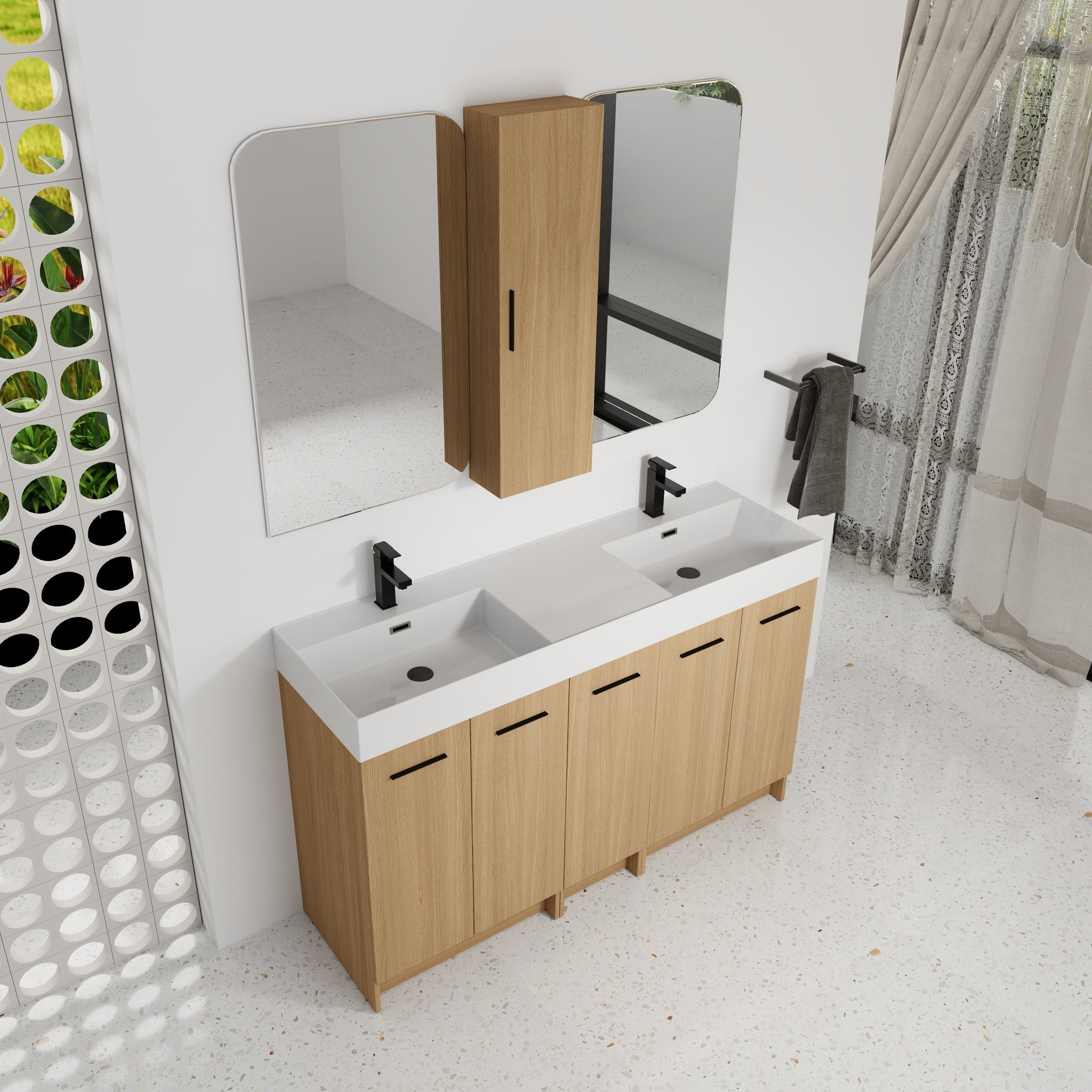 60" Double Sink Bathroom Vanity Set with Tall Cabinet by HouseOfZazla