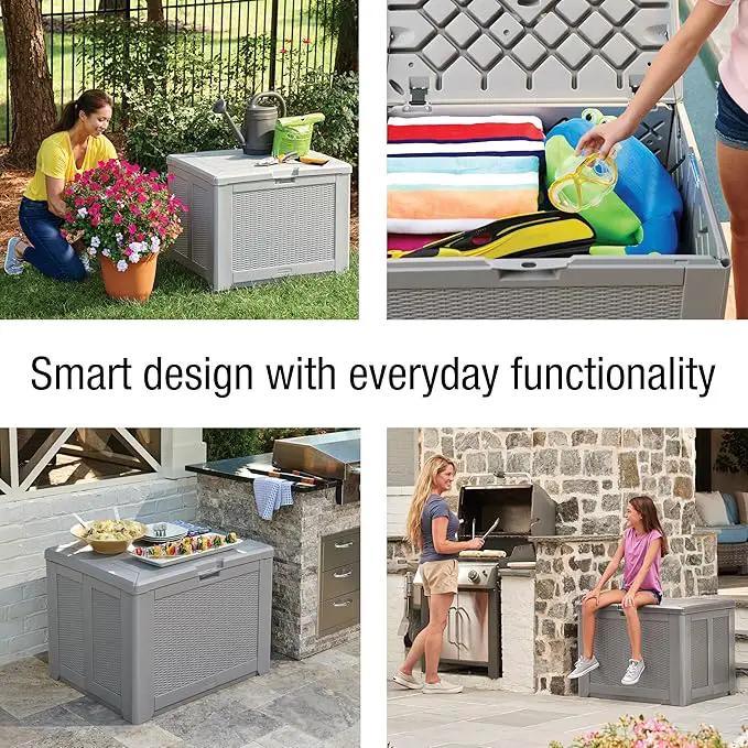 Rubbermaid Medium Resin Outdoor Storage Deck Box (74 Gal) Weather Resistant Gray Deck Organization for Home/Backyard/Pool Chemicals/Toys/Garden Tools/Porch/Patio Cushions by GreenHaven Gardens