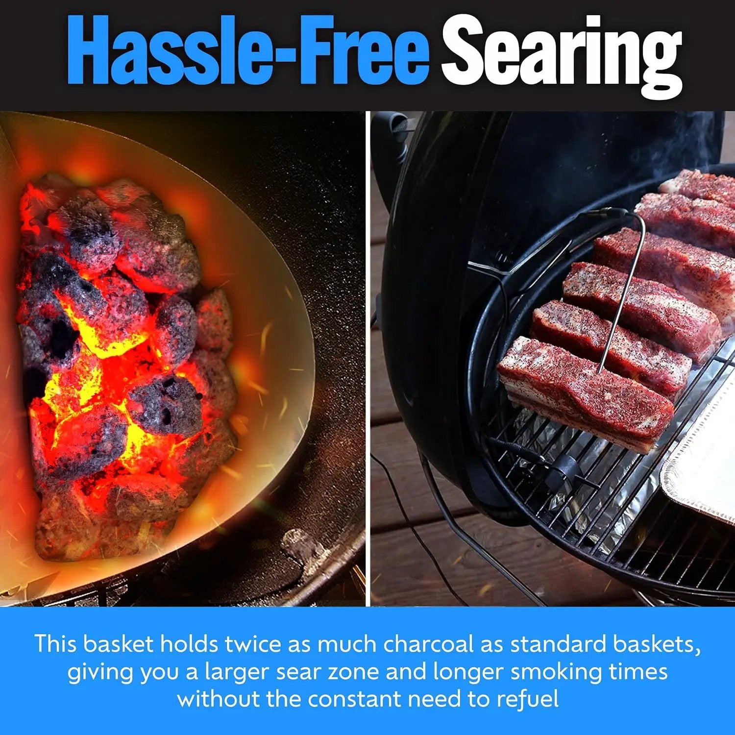 SnS Grills Slow ‘N Sear Charcoal Inserts for Low ‘N Slow & High-Heat Cooking - Patented Stainless Steel Accessories for Kettle Grills - Charcoal Basket 18" by GreenHaven Gardens