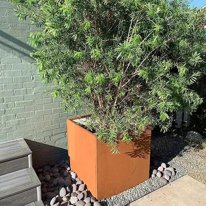 Corten Steel Planter Box Large Outdoor Planter Square Cube Planters Rustic Metal Garden Flower Pot 24 Inch Durable Antique Detached for Commercial Residential Patio Deck and Yard by GreenHaven Gardens