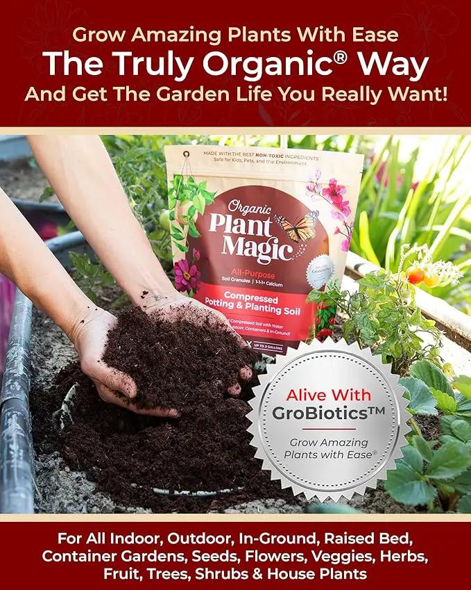 Compressed Organic Potting Soil for Garden, Plants & Vegetables - Expands 4x When Mixed with Water - Indoor or Outdoor Use - Plant Food Mix Derived from Natural Coconut Coir & Worm Castings Fertilizer by GreenHaven Gardens
