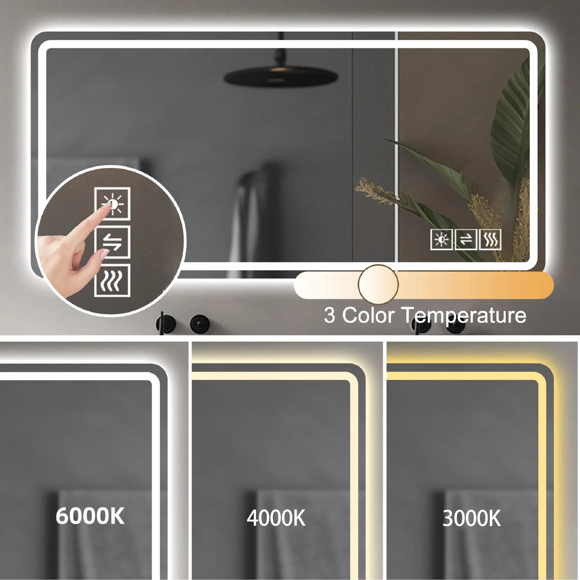 Frameless LED Bathroom Mirror Vanity With Anti Fog Front Lights - Silver by Unique Piece Furniture