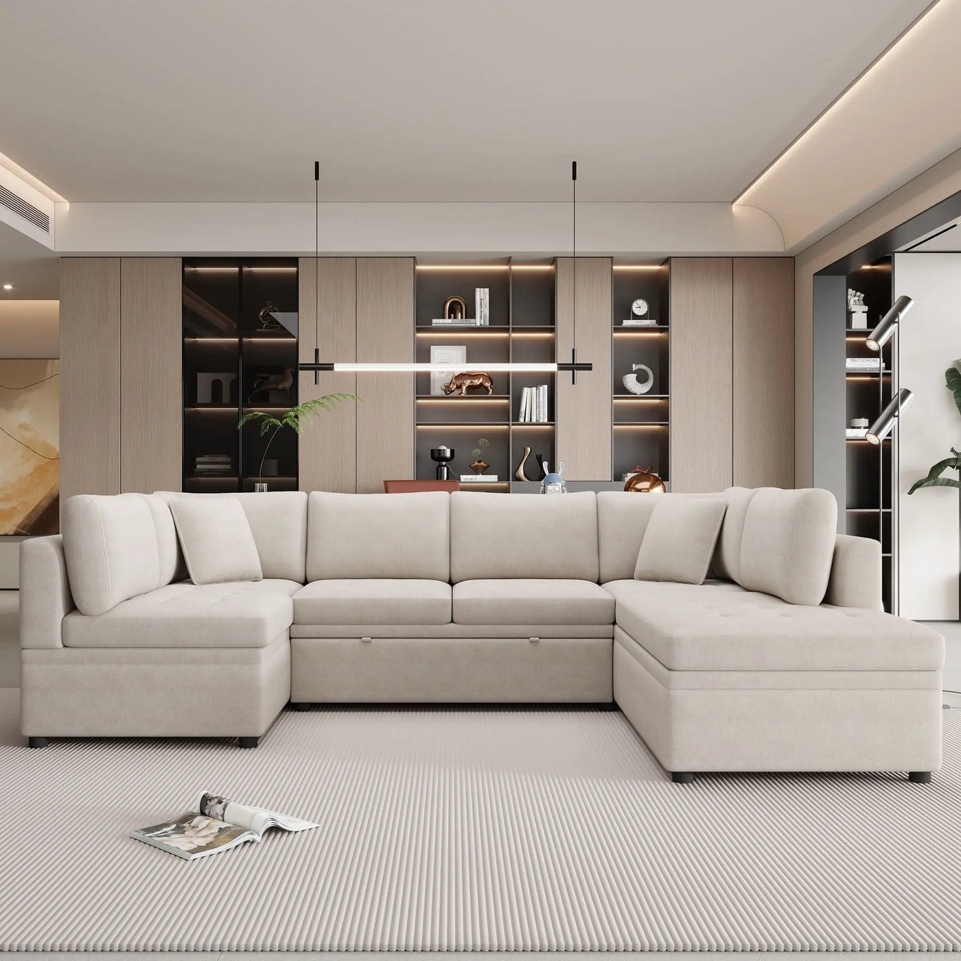 Oversized Sectional Sofa U-Shaped Sofa Couch Pull-Out Sofa Bed With Two Throw Pillows For Living Room by HouseOfZazla