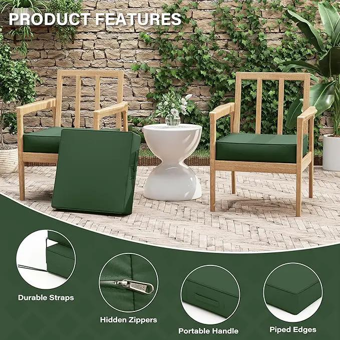 Patio Chair Cushions 19 X 19 X 4 Inch Waterproof Outdoor Seat Cushions for Patio Furniture, Outdoor Sofa Couch Pads with Ties & Handle, Set of 2, Green by GreenHaven Gardens