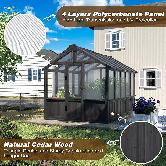 6x10 FT Greenhouse Kit for Outdoor, Thickened Polycarbonate Panel Wooden Walk-in Green House with Lockable Door and Adjustable Roof Vent, Backyard Garden, Black by GreenHaven Gardens