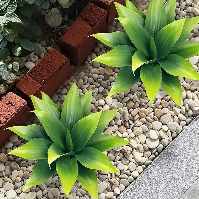 Fake Plants Artificial Agave Plants,Large UV Resistant Fake Agave Planters for Indoor and Outdoor Decorating Tropical Plant Succulents Greenery Indoor Decor((2Pack Light Green) 13.8" by GreenHaven Gardens