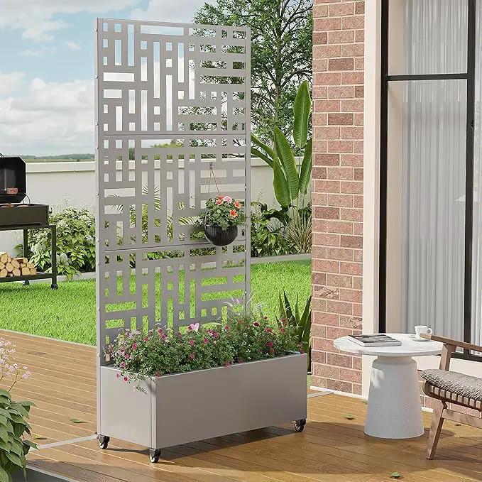 Casaphoria Metal Raised Garden Bed with Trellis and Wheels, 72"x35"x16" Planter Box for Climbing Plants, Vegetables & Vines, Features Drainage Holes and Privacy Screen (Grey-Helen) by GreenHaven Gardens