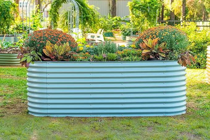 Vego garden 32" Extra Tall Raised Garden Bed Kits, 10 in 1 Modular Raised Planter Box for Vegetables Flowers Fruits Oval Metal Raised Garden Bed, Sky Blue by GreenHaven Gardens
