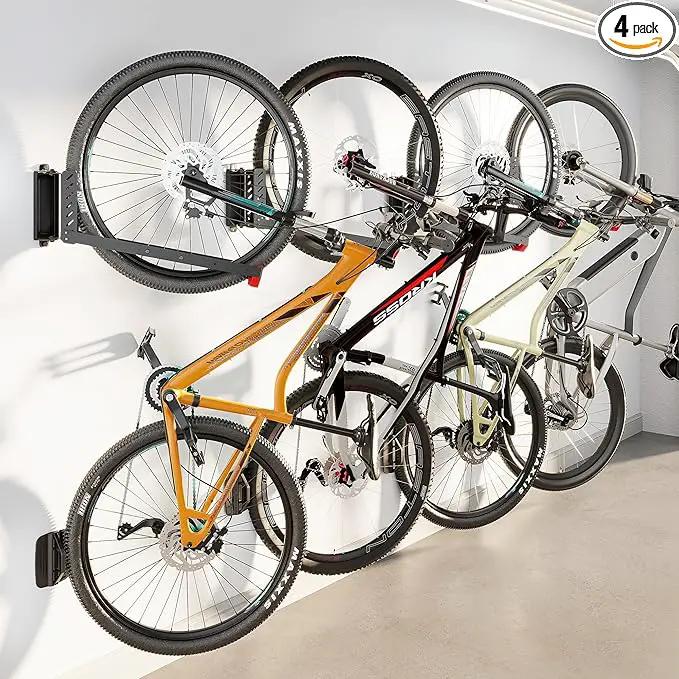 monTEK Swivel Bike Wall Mount, No Heavy Lifting Required Bike Wall Mount, Bike Hangers for Garage, Space-Saving Bike Rack Garage, Easy to Load and Unload, Bike Hanger Can Hold Up to 77 lbs, 4 Pack by GreenHaven Gardens