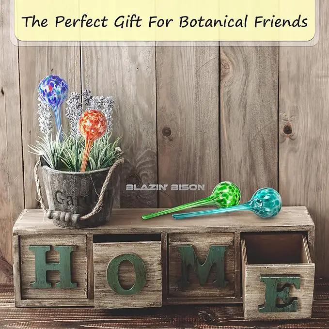 Blazin Indoor Plant Watering Globes | Automatic Self Water Bulbs | Aqua Water Globe | Decorative Hand-Blown Glass | 4pc Deluxe Set (Large) by GreenHaven Gardens