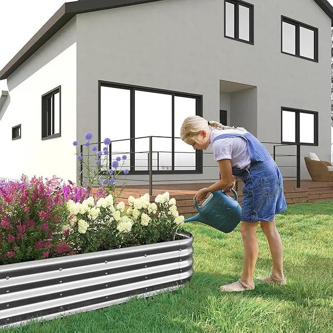 8x2x1.3 Oval Galvanized Raised Garden Bed,Outdoor Planter Box Metal Patio Kit Planting Bed for Vegetables Flowers and Succulents by GreenHaven Gardens