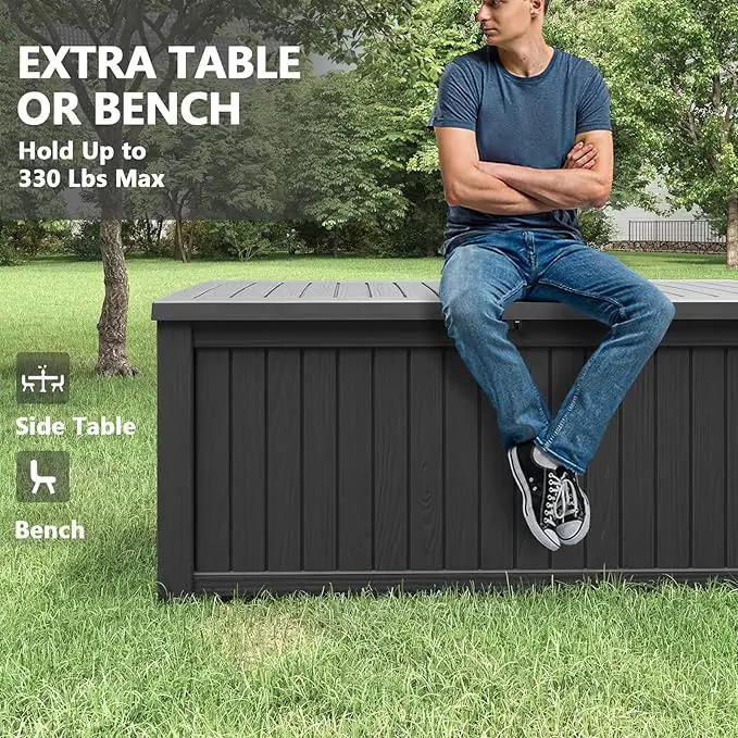 NUNU LAB 180 Gallon Outdoor Storage Box,Large Resin Sturdy Deck Box, Backyard Outside Storage Box Waterproof with Double Wall Panels,Package Delivery Garden Hose Storage Bin Outdoor Tool by GreenHaven Gardens