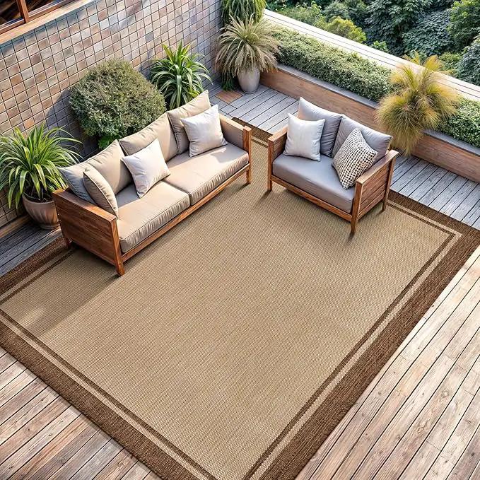CAMILSON Indoor Outdoor Rug, 10x14 Bordered Natural Brown Modern Large Area Rugs for Indoor and Outdoor Patios, Kitchen and Hallway Mats, Washable Porch Deck Outside Carpet (Jute, 10 x 14) by GreenHaven Gardens