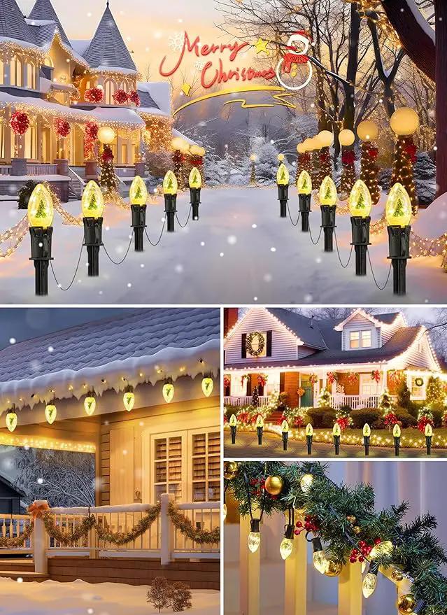 C9 Christmas Pathway Lights Outdoor, 45Ft 40 LED Christmas String Lights with Stakes, 4 Light Modes, Waterproof Connectable Christmas Decorations for Outside Lawn Yard Sidewalk Driveway, Warm White by GreenHaven Gardens