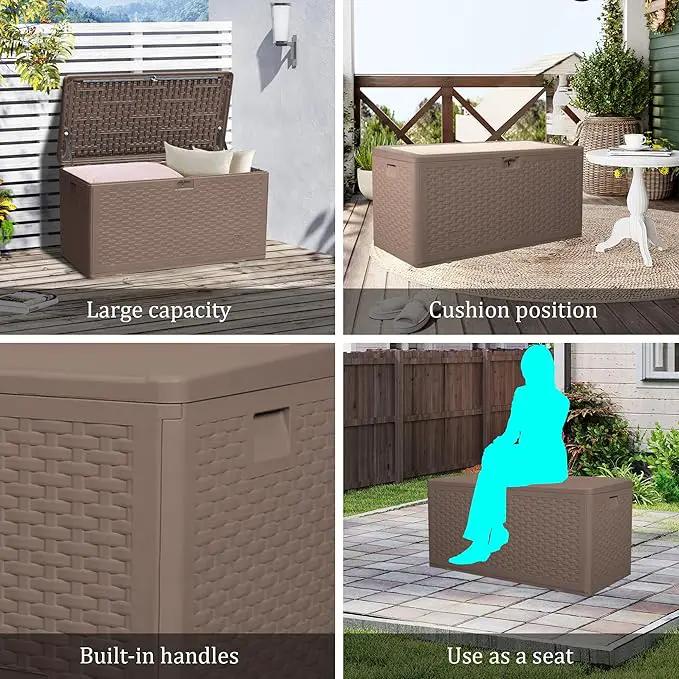 73 Gallon Pro Outdoor Storage Box Waterproof Lockable Resin Deck Box Large, Patio Storage Bin for Pool Accessories Cushion Furniture, Garden Tools, UV-Resistant Outside Delivery Brown by GreenHaven Gardens