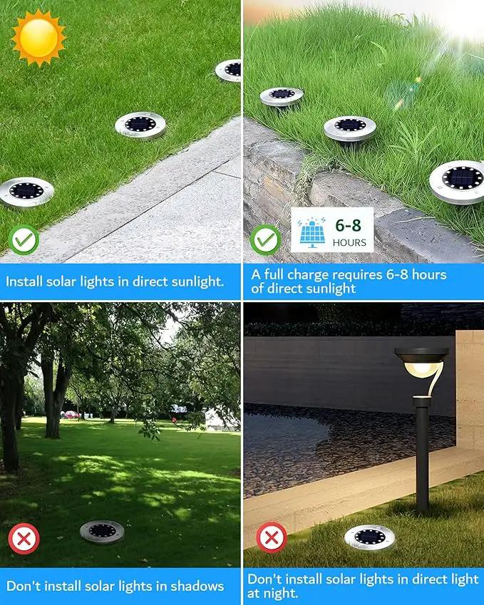 Biling Solar Ground Lights Outdoor 8 Packs, Bright 12 LEDs Solar Lights Outdoor Waterproof, Flat Landscape Lights Solar Powered for Yard Walkway Garden Driveway (Warm White) by GreenHaven Gardens