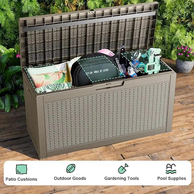 60 Gallon Resin Deck Box, Lockable Outdoor Storage Box for Patio Cushions Storage Furniture,Garden Tools, Pool Supplies, Weatherproof and UV Resistant (Grey Rattan) by GreenHaven Gardens