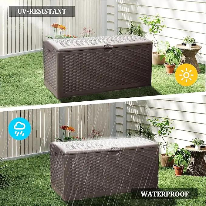 80 Plus Gallon Outdoor Storage Box, Waterproof Resin Deck Box Outdoor Storage Bin for Patio, Poolside, and Garden, Lockable & UV-Resistant, Ideal for Small Spaces, Brown by GreenHaven Gardens