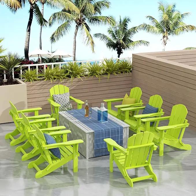 Westin Outdoors Laguna WO Outdoor Adirondack Folding Patio Chairs 8 PCS Set Retro Beach Aesthetic for Backyard, Lawn, Patio, Deck, Garden, Weather Resistant Polyethylene Plastic Lounger (Lime Green) by GreenHaven Gardens