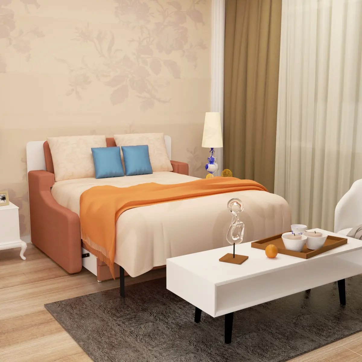 Morden Deisgn Vertical Murphy Bed With Sofa For Bedroom Or Guestroom White Wall Bed Space Saving Hidden Bed With New Style Gas Struts - Orange by Unique Piece Furniture