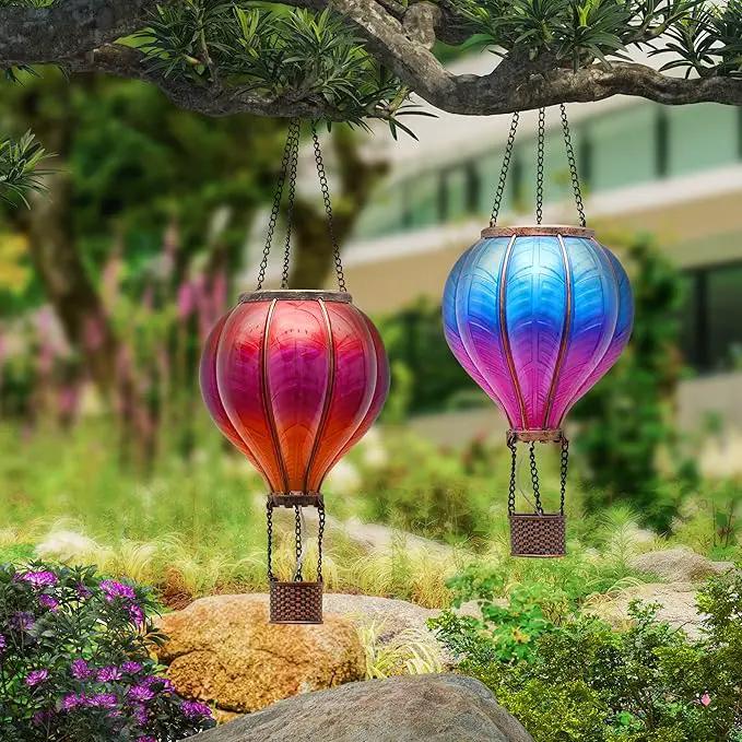 TERESA'S COLLECTIONS 2 Pack Hanging Solar Lantern Outdoor Garden Decor ,Waterproof Plastic Hot Air Balloon Red Flickering Flame Effect Lantern for Yard Tree,Gift for Mom Lovers,18" by GreenHaven Gardens