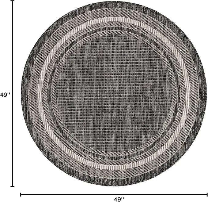Unique Loom Outdoor Border Collection Area Rug - Soft Border (4' 1" Round, Black/ Ivory) by GreenHaven Gardens