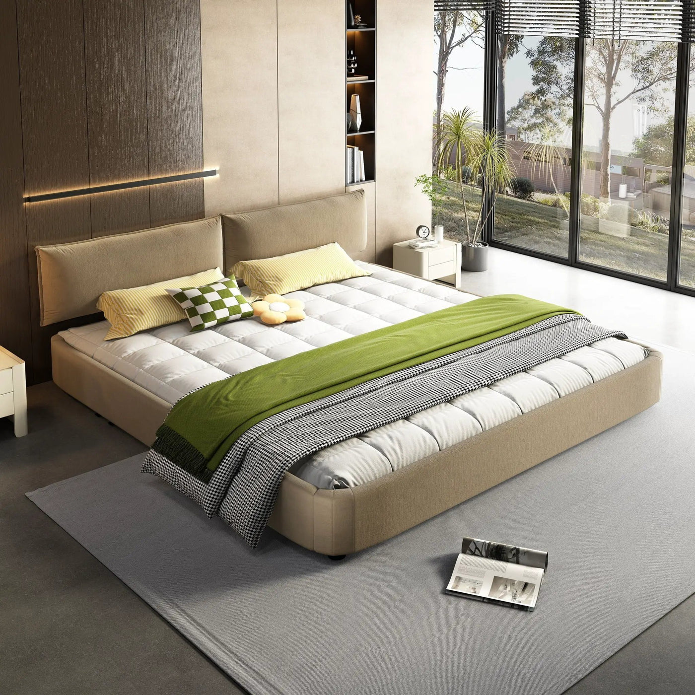 Cloud Bed Frame With Oversized Padded Movable Headboard by HouseOfZazla