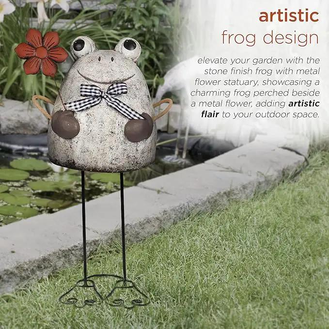 Alpine Corporation MCC860 Indoor/Outdoor Frog with Flower Garden Statue, Stone Finish Frog Statue for Yard, 24" H, Silver by GreenHaven Gardens