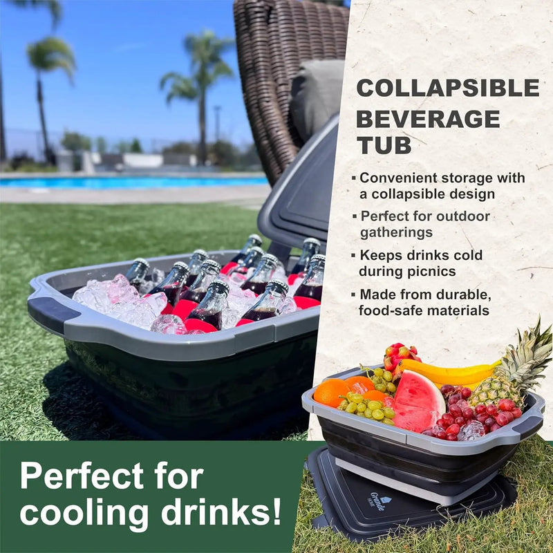 BBQ Prep Tub Collapsible X-Large with Cutting Board, Locking Lid – Meal Prep Food Prep Containers with Lids for Resting Meat –3 Adjustable Height - Ideal for Camping, Picnic, Dish Basin by GreenHaven Gardens