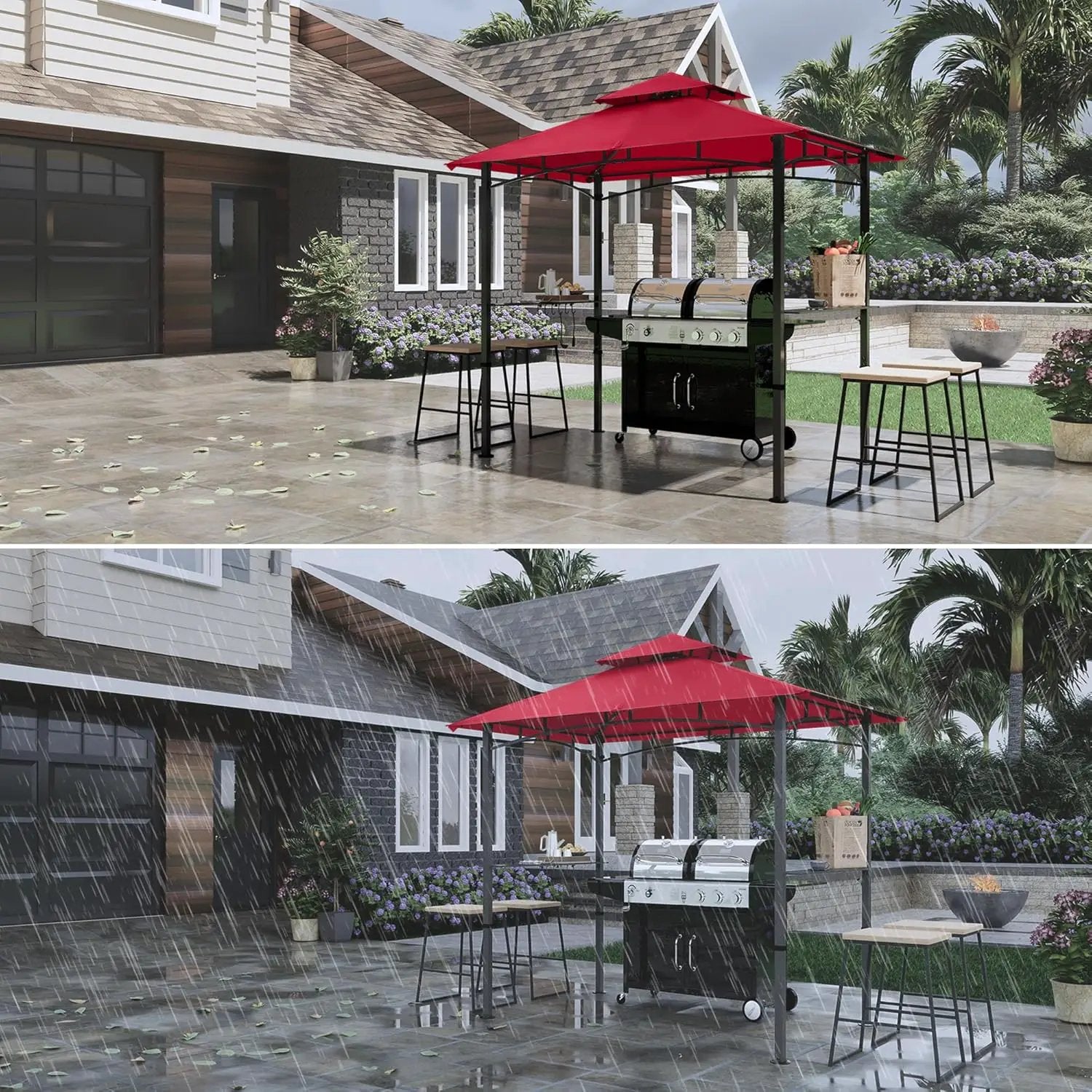 COOSHADE 8'x 5' Grill Gazebo Double Tiered Outdoor BBQ Gazebo Canopy with LED Light (Burgundy) by GreenHaven Gardens