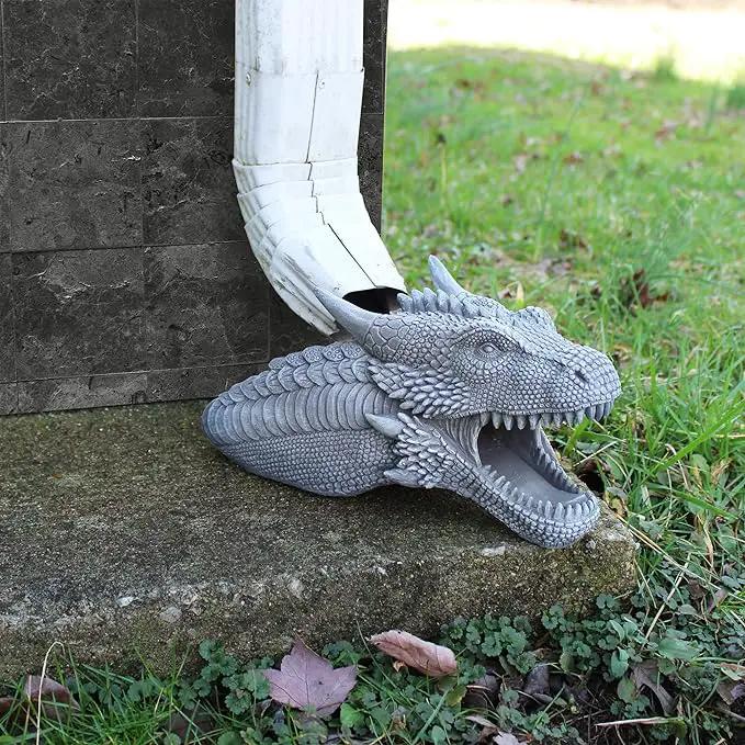 Dragon Garden Downspout Sculpture; Splash Block Anchor w/Ramp for Downspout Extension by GreenHaven Gardens
