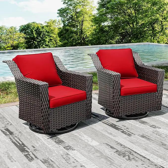 Joyside Swivel Patio Chairs Set of 2, Wicker Patio Furniture with Wide Armrest and Thick Cushions, Upgraded Large Size for Backyard, Garden, Poolside by GreenHaven Gardens