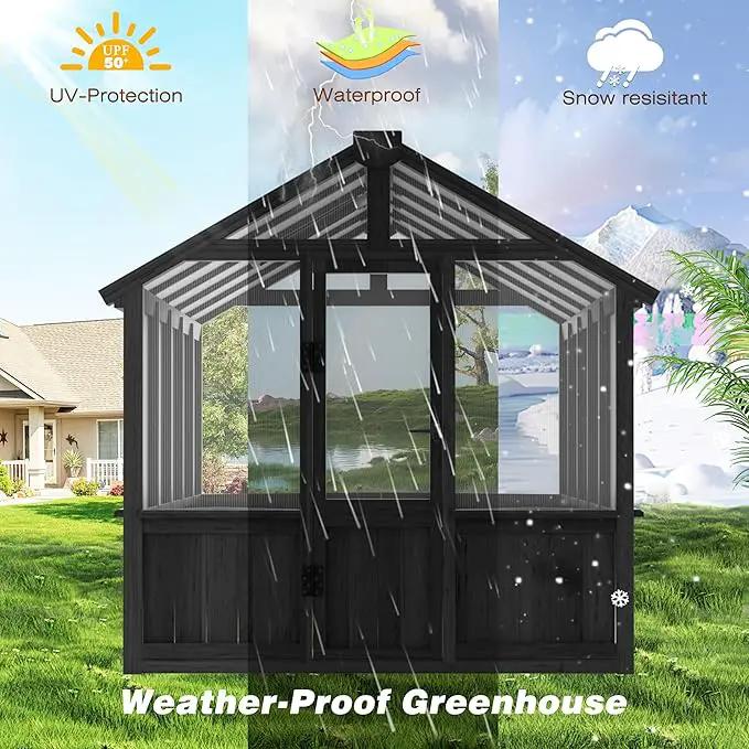 6x10 FT Greenhouse Kit for Outdoor, Thickened Polycarbonate Panel Wooden Walk-in Green House with Lockable Door and Adjustable Roof Vent, Backyard Garden, Black by GreenHaven Gardens