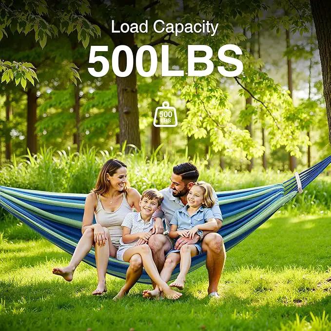 Double Hammock, Heavy Duty Portable, 500 lb Weight Capacity, Perfect for Both Indoors and Outdoors, 2 Person Hammock with Carrying Bag, Wide Blue by GreenHaven Gardens