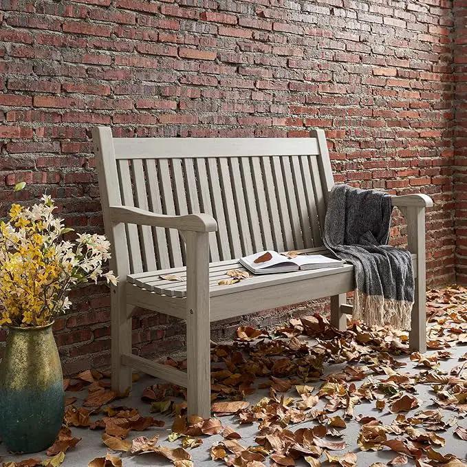 Psilvam Garden Bench, 2-Person Poly Lumber Patio Bench, All-Weather Outdoor Bench That Never Rot and Fade, Memorial Bench, Suit for Garden, Porch and Park(Grey) by GreenHaven Gardens