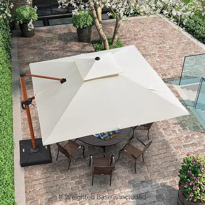 PURPLE LEAF 10ft Patio Umbrella with Base Outdoor Square Umbrellas Large Cantilever Umbrella Windproof Offset Heavy Duty Sun Umbrellas for Garden Deck Pool Patio, Cream by GreenHaven Gardens