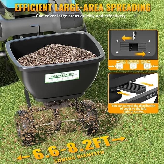 Tow Behind Broadcast Spreader, 200 LB Capacity,Fertilizer Spreader Holds up to 550 lbs with 13" Pneumatic Tires and Adjustable Flow Control Lever,for Fertilizer, Grass Seed, Salt, Ice Melt, Lawn by GreenHaven Gardens