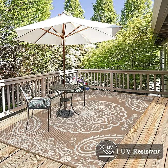 Pauwer Waterproof Outdoor Rug 6x9, Reversible Plastic Straw Patio Camping Rug, Indoor Outdoor RV Mat Carpet for Deck, Camper, Porch, Balcony, Backyard, Picnic, Boho Brown by GreenHaven Gardens