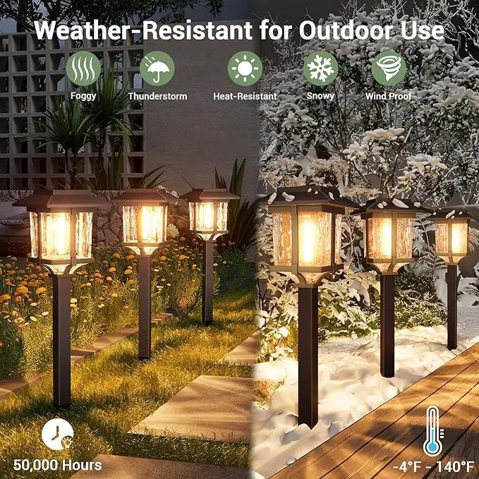 XMCOSY+ Solar Pathway Lights Outdoor, 2-Tone LED Waterproof Garden Outdoor Lighting for Yard Stainless Steel & Glass Solar Powered Landscape Walkway Driveway Decor (Warm White) by GreenHaven Gardens